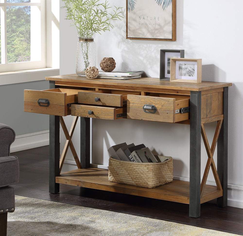 Harringay Reclaimed Wood Console Table with Shelf - The Orchard Home and Gifts